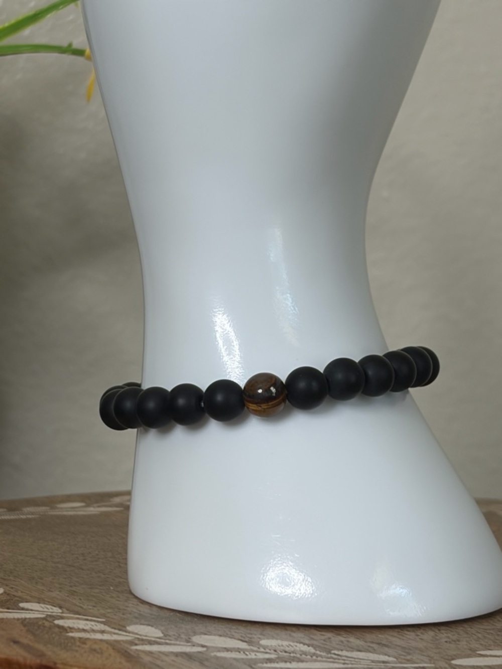 Matte Black Onyx Stone Bracelet Tiger’s Eye Bead Minimalist Jewelry